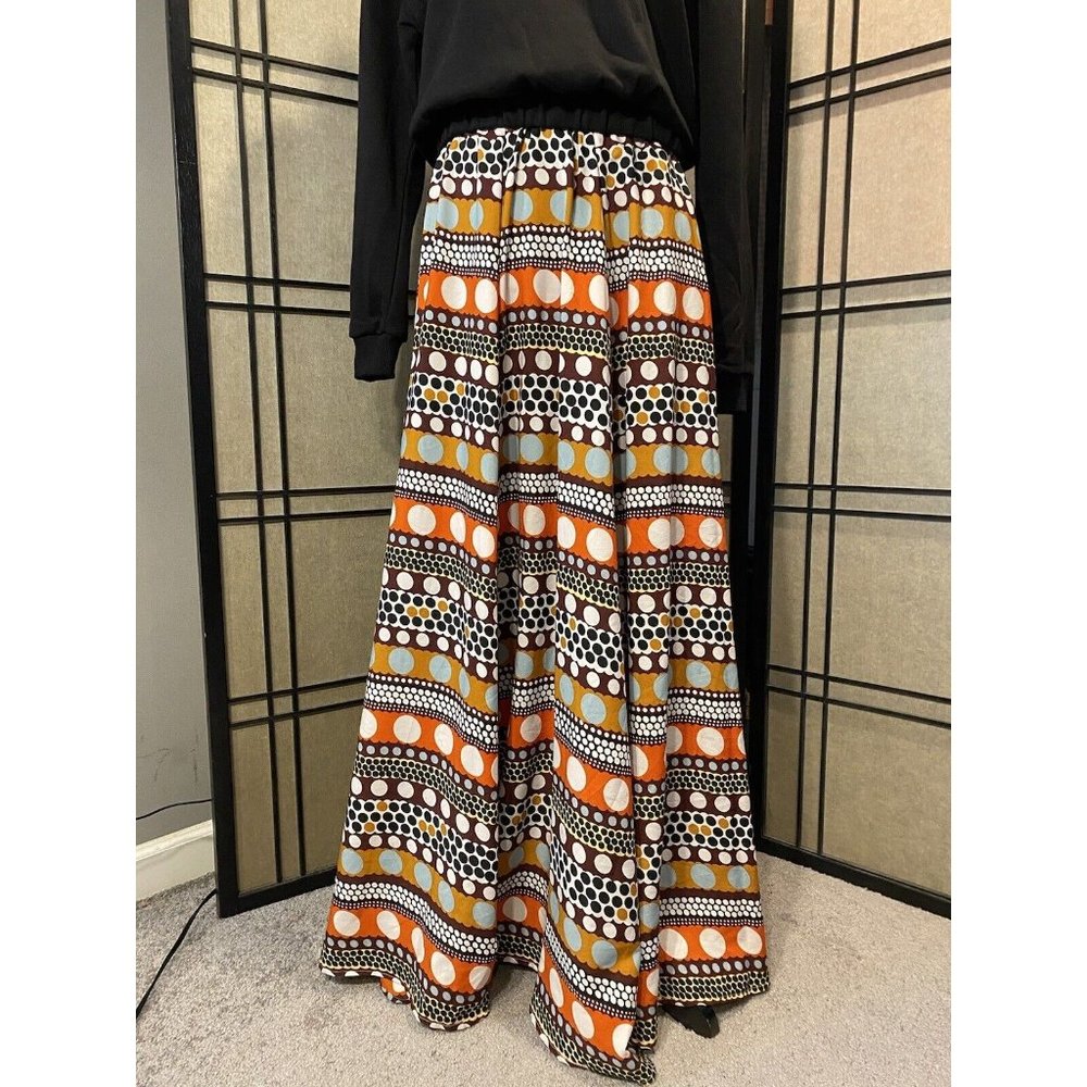 Moon Orchard Maxi Skirt Pockets Size M Polka Dot Multi Colors Flowy Lightweight - Picture 2 of 9